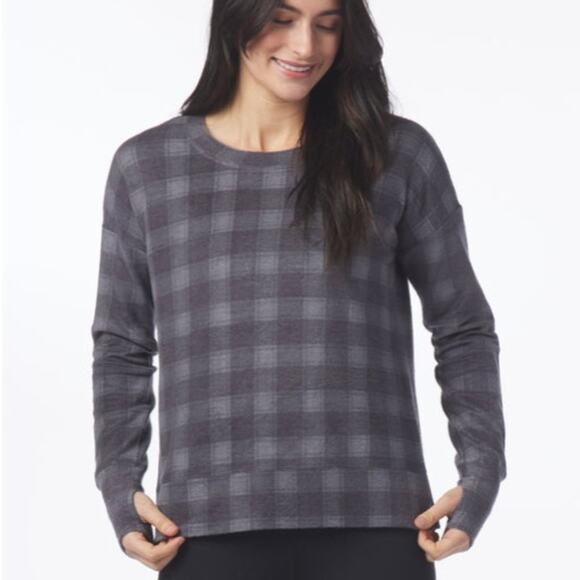 NWT GLYDER Lounge Long Sleeve Side Slit Plaid Shirt Top Small - Picture 1 of 6
